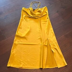 Banana Republic asymmetrical cowl neck gold slip dress size medium